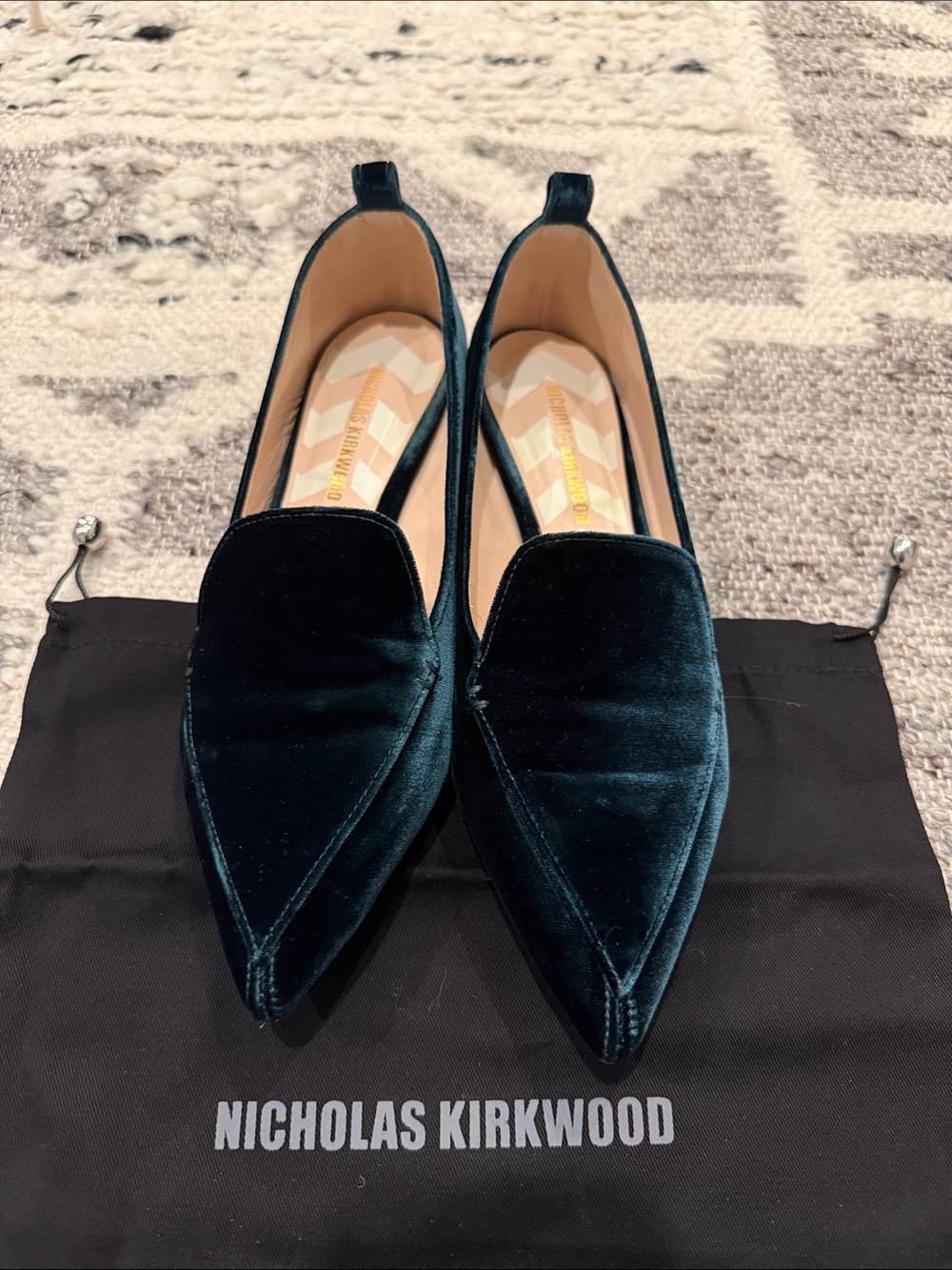 Nicholas Kirkwood Emerald Velvet Pointed Loafers